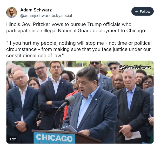 Pritzker stands up