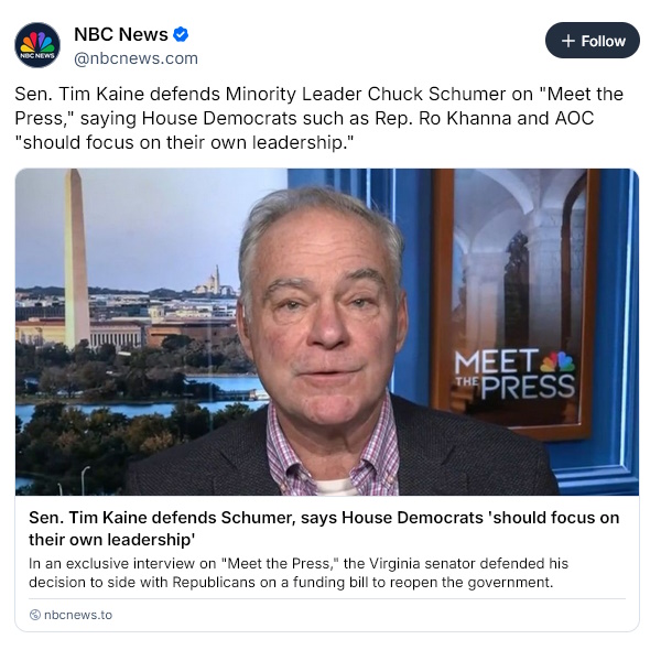 Tim Kaine defends Schumer