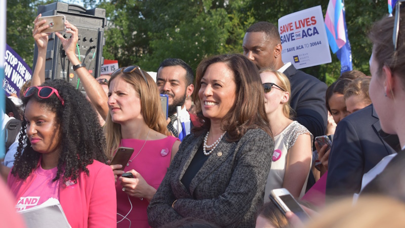 Kamala at a demonstration in 2017
